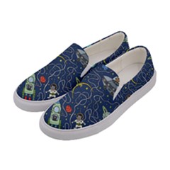 Cat Space Astronaut Rocket Maze Women s Canvas Slip Ons by Perong