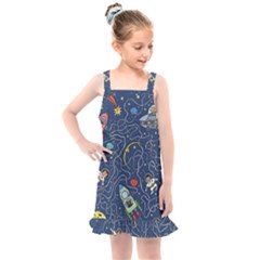 Cat Space Astronaut Rocket Maze Kids  Overall Dress by Perong