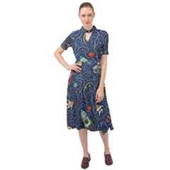 Cat Space Astronaut Rocket Maze Keyhole Neckline Chiffon Dress by Perong