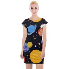 Space Galaxy Art Cute Art Cap Sleeve Bodycon Dress by Perong