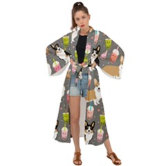 Corgi Boba Tea Bubble Tea Kawaii Food Welsh Corgis Dog Maxi Kimono by Perong