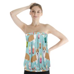 Corgi Boba Tea Bubble Tea Kawaii Food Welsh Corgis Dog Pattern Strapless Top by Perong