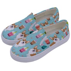 Corgi Boba Tea Bubble Tea Kawaii Food Welsh Corgis Dog Pattern Kids  Canvas Slip Ons by Perong