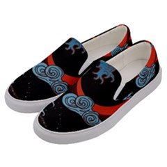 Night In The Ocean Red Waves Art Moon Dark Japanese Wave Men s Canvas Slip Ons by Perong