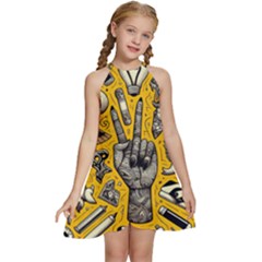 Yellow Template Design Kids  Halter Collar Waist Tie Chiffon Dress by Perong