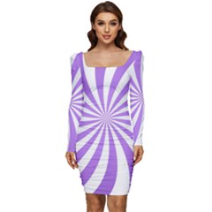 Spiral Vortex Rays Lavender Swirl Purple Women Long Sleeve Ruched Stretch Jersey Dress by Salmanaz77