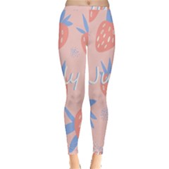 July Summer Strawberry Pink Berry Inside Out Leggings by Grandong