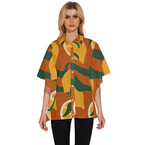 Lemon Citrus Fruit Summer Painting Drawing Women s Batwing Button Up Shirt by Grandong