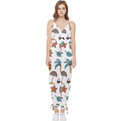 Summer Pineapple Fruit Tropical Sleeveless Tie Ankle Chiffon Jumpsuit by Paksenen