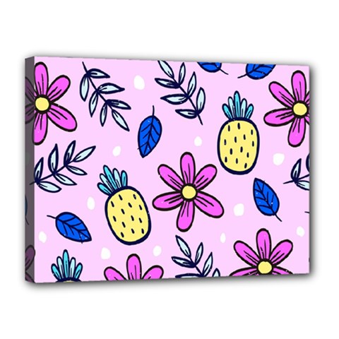Flowers Petals Pineapples Fruit Canvas 16  X 12  (stretched) by Paksenen