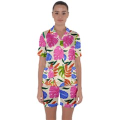 Tropical Sheets Summer Beach Satin Short Sleeve Pajamas Set by Paksenen