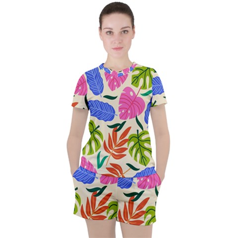 Tropical Sheets Summer Beach Women s T-shirt And Shorts Set by Paksenen