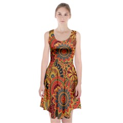 Bright Seamless Pattern With Paisley Mehndi Elements Hand Drawn Wallpaper With Floral Traditional In Racerback Midi Dress by Ket1n9