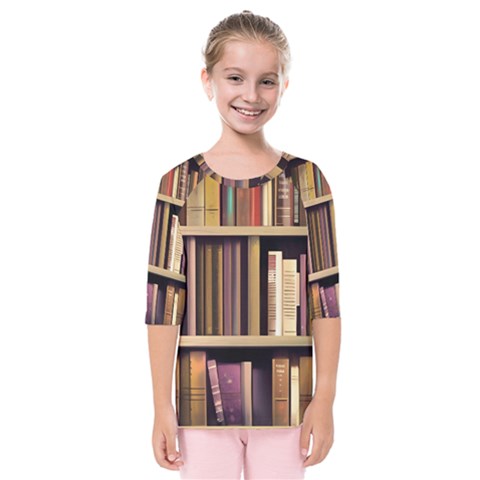Books Bookshelves Office Fantasy Background Artwork Book Cover Apothecary Book Nook Literature Libra Kids  Quarter Sleeve Raglan T-shirt by Posterlux