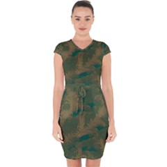 Seamless Pattern Pattern Leaves Capsleeve Drawstring Dress  by Paksenen