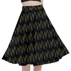 Fern Pattern 2 Black A-line Full Circle Midi Skirt With Pocket by snowwhitegirl