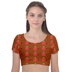 Apple Arrow Pattern Design Drawing Velvet Short Sleeve Crop Top  by Proyonanggan