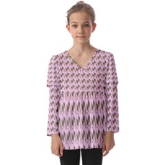 Fern Pattern 2 Pink Kids  V Neck Casual Top by snowwhitegirl