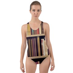 Books Bookshelves Office Fantasy Background Artwork Book Cover Apothecary Book Nook Literature Libra Cut-out Back One Piece Swimsuit by Posterlux