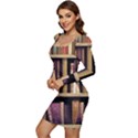 Books Bookshelves Office Fantasy Background Artwork Book Cover Apothecary Book Nook Literature Libra Women Long Sleeve Ruched Stretch Jersey Dress View3
