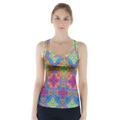 Colorful Flora Flora Kazakh Pattern Racer Back Sports Top by Cemarart