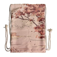 Pastel Nature , Art, Blue, Cute, Nature, Pink Drawstring Bag (large) by kyorashop23