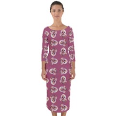 Whimsy Chickens Pattern Quarter Sleeve Midi Bodycon Dress by dflcprintsclothing
