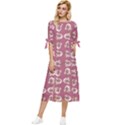 Whimsy Chickens Pattern Bow Sleeve Chiffon Midi Dress View1