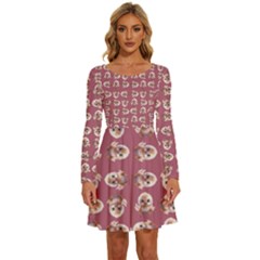 Whimsy Chickens Pattern Long Sleeve Wide Neck Velvet Dress by dflcprintsclothing