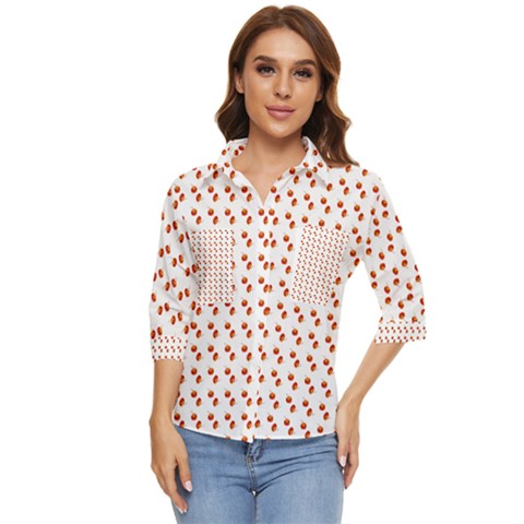 Kawaii Pumpkin Patt White Women s Quarter Sleeve Pocket Shirt by snowwhitegirl