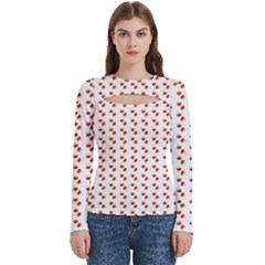 Kawaii Pumpkin Patt White Women s Cut Out Long Sleeve T-shirt by snowwhitegirl