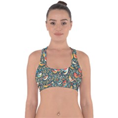 Birds Pattern Flowers Whimsical Cross Back Hipster Bikini Top  by Salmanaz77