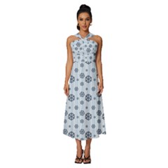 Snowflakes Winter Christmas Sleeveless Cross Front Cocktail Midi Chiffon Dress by anzea