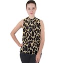 Jaguar Skin Texture, Jaguar Wool Texture, Yellow Mock Neck Chiffon Sleeveless Top View1