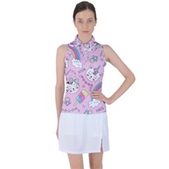 Beautiful Cute Animals Pattern Pink Women s Sleeveless Polo T-shirt by Grandong