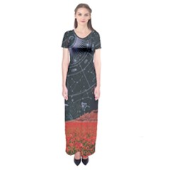 Astrology Surreal Surrealism Trippy Visual Art Short Sleeve Maxi Dress by Bedest