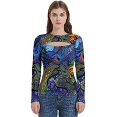 Psychedelic Digital Art Artwork Landscape Colorful Women s Cut Out Long Sleeve T-shirt by Bedest