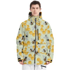 Bees Pattern Honey Bee Bug Honeycomb Honey Beehive Men s Multi Pockets Zip Ski And Snowboard Waterproof Breathable Jacket by Bedest