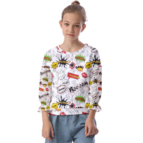 Pattern Seamless Texture Cartoon Kids  Cuff Sleeve Top by Bedest