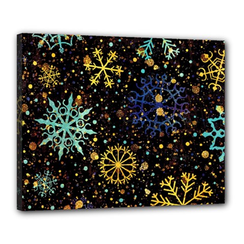 Gold Teal Snowflakes Gold Abstract Christmas Canvas 20  X 16  (stretched) by Bedest