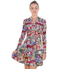 Pattern Kitten Christmas Long Sleeve Panel Dress by Bedest