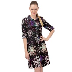 Shiny Winter Snowflake Abstract Christmas Cold Crystal December Long Sleeve Mini Shirt Dress by Bedest