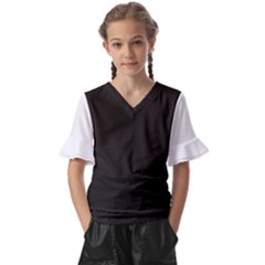 Elegnat Bw Print Kids  V-neck Horn Sleeve Blouse by dflcprintsclothing