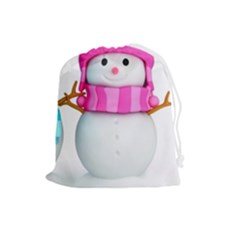 Two Snowmen, Drawstring Pouch (large) by kyorashop23