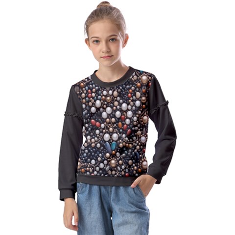 Pearls And Stones Kids  Long Sleeve T-shirt With Frill  by dedoma