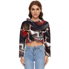 Confederate Flag Usa America United States Csa Civil War Rebel Dixie Military Poster Skull Women s Lightweight Cropped Hoodie by Ket1n9