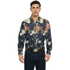 Japanese Wave Koi Illustration Pattern Men s Long Sleeve Shirt by Ndabl3x