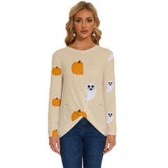 Pumpkin And Boo Crew Halloween  Long Sleeve Crew Neck Pullover Top by Safari