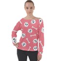 Halloween Pattern With Sculles And Bones 20240926 160927 0000 Off Shoulder Long Sleeve Velour Top View1