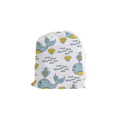 Whale Cartoon Whale Seamless Cartoon Character Animals Leaf Drawstring Pouch (small) by Grandong